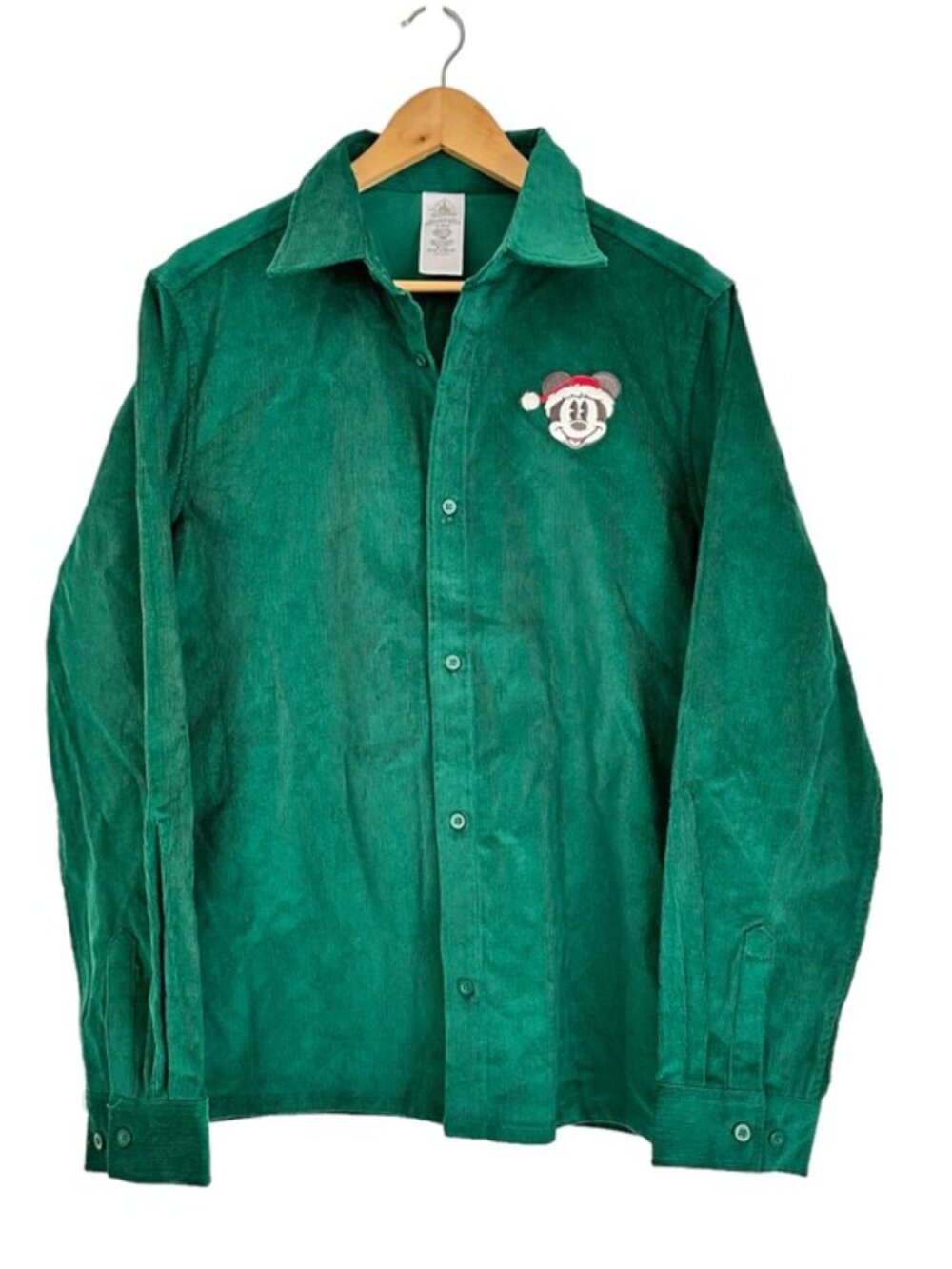 Disney Mickey Christmas Embroidered Corduroy Button Up Shirt Shacket NEW